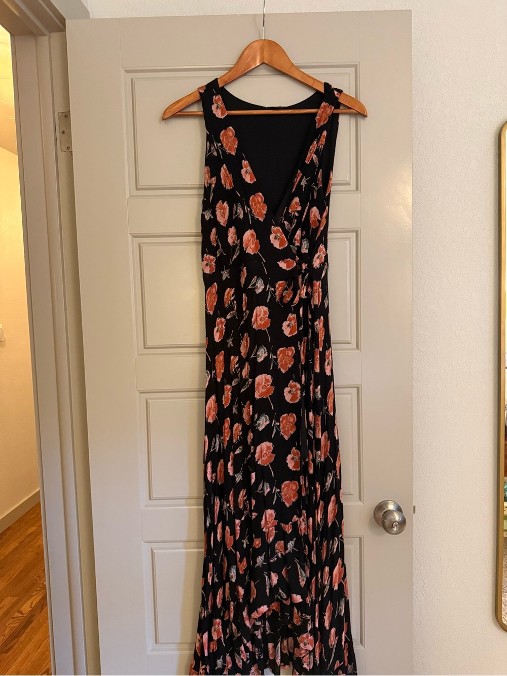 miami Black Maxi Dress with Coral Floral Print